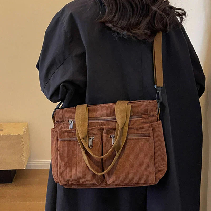 Lorenza | Corduroy Schoudertas met Multifunctionele Vakken