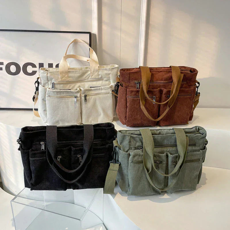 Lorenza | Corduroy Schoudertas met Multifunctionele Vakken