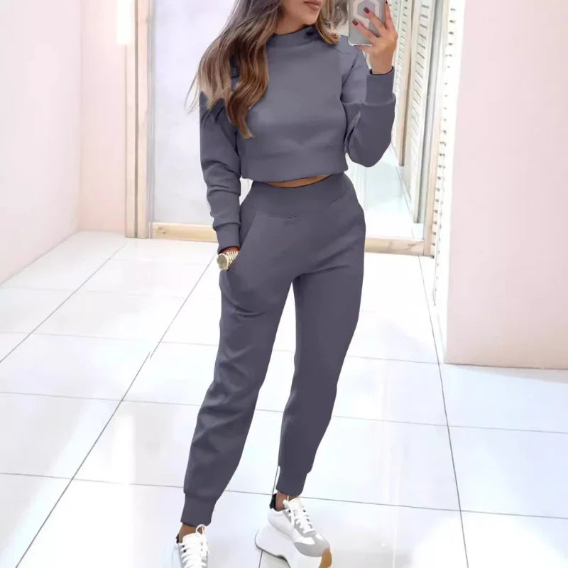 Comfortabel Dames Tweedelig Trainingspak met Cropped Sweater