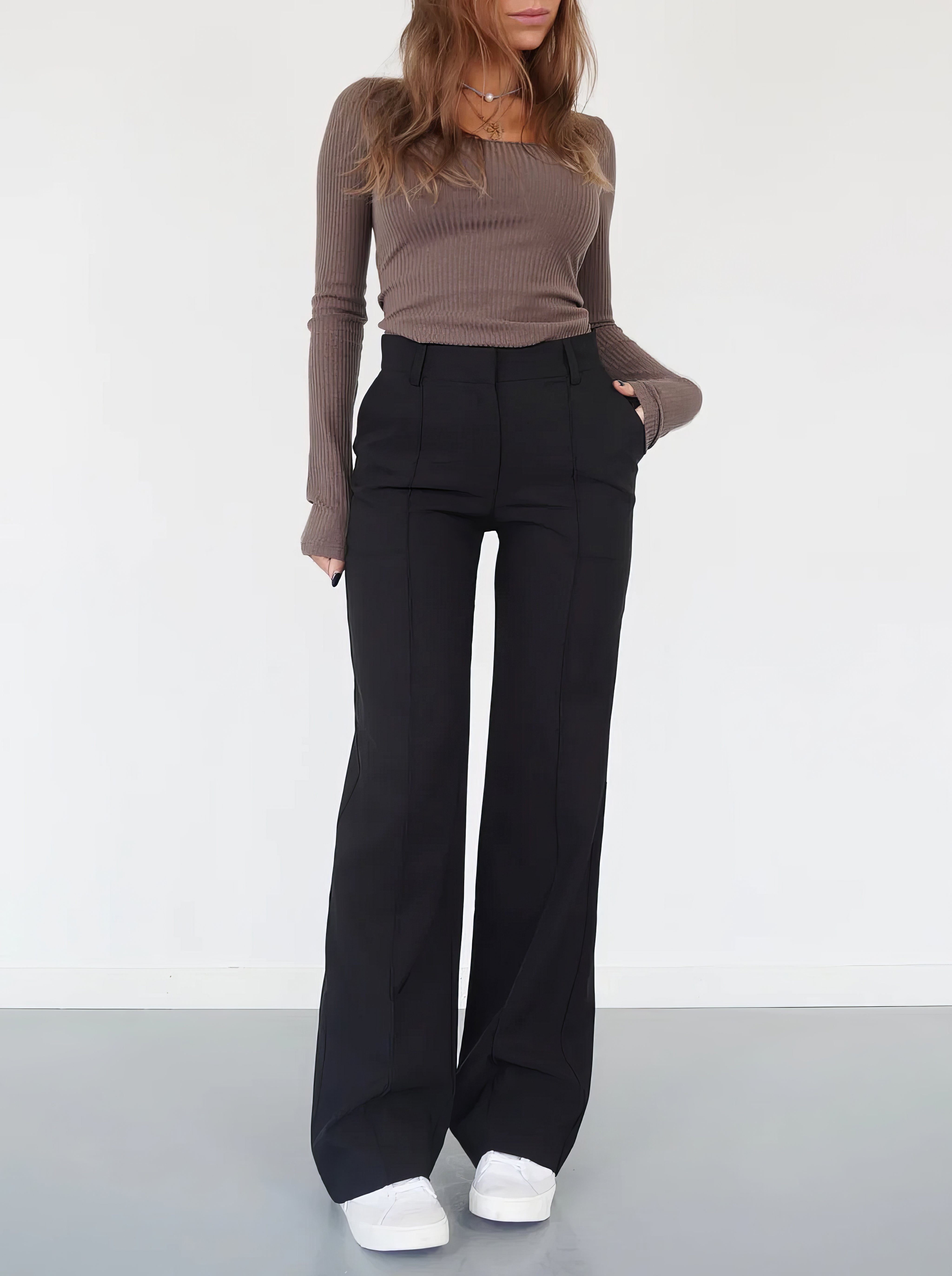 Hoge Taille Dames Pantalon met Rechte Pasvorm