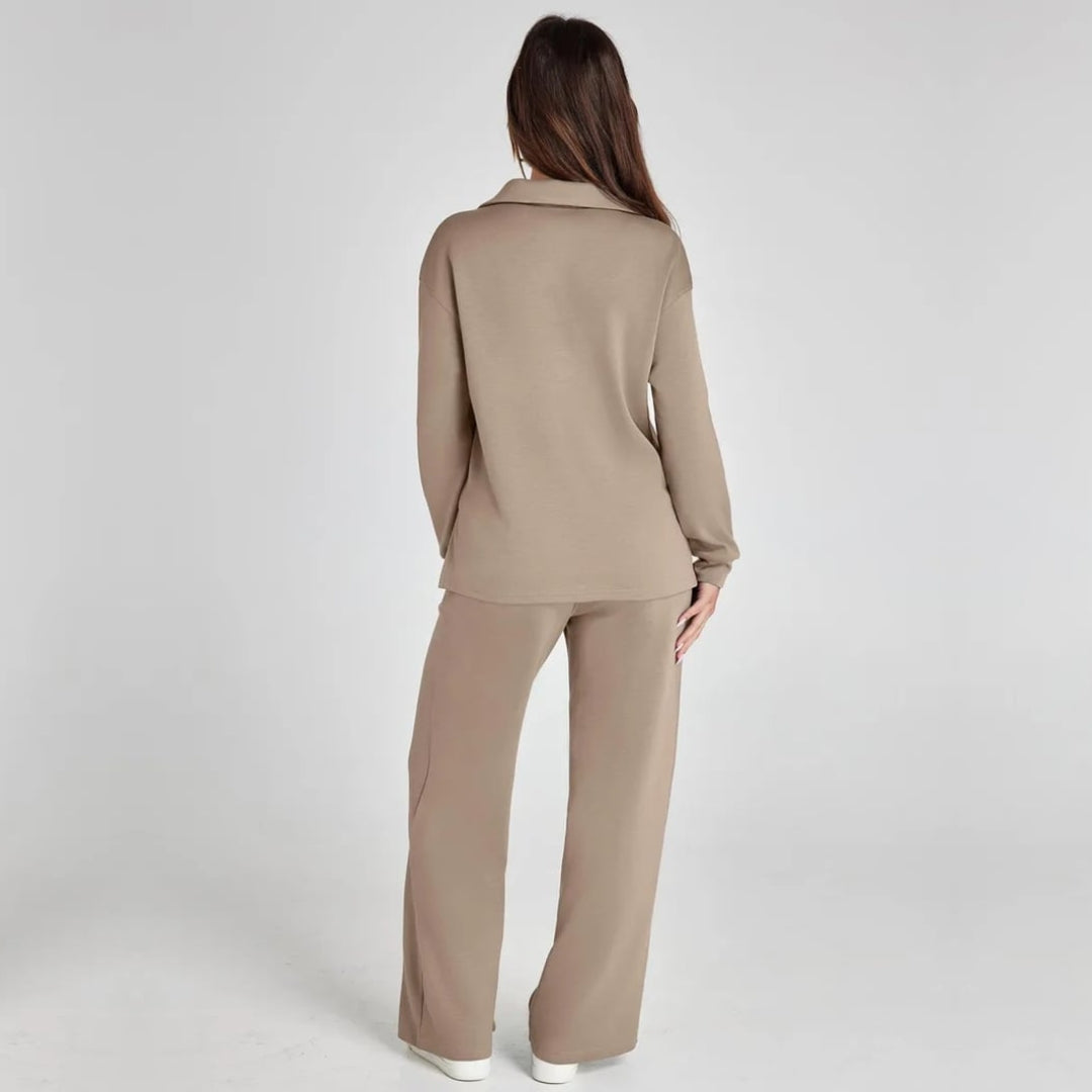 Stijlvolle Dames Loungewear Set met Wijde Pijpen