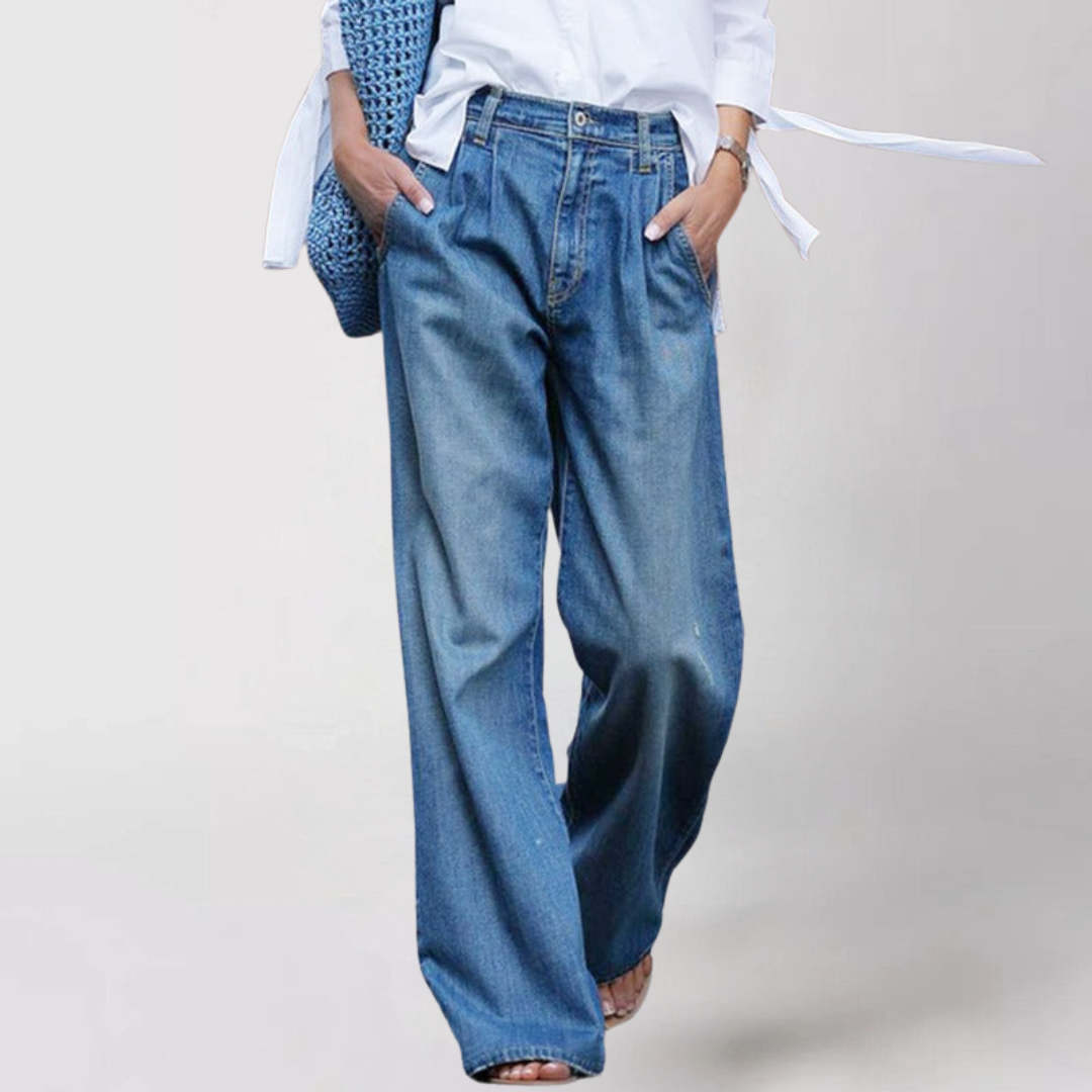 Comfortabele High Waist Dames Jeans met Wijde Pijpen