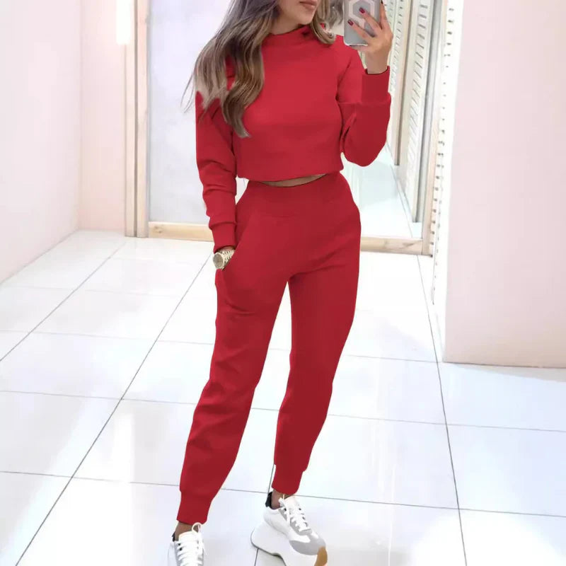 Comfortabel Dames Tweedelig Trainingspak met Cropped Sweater