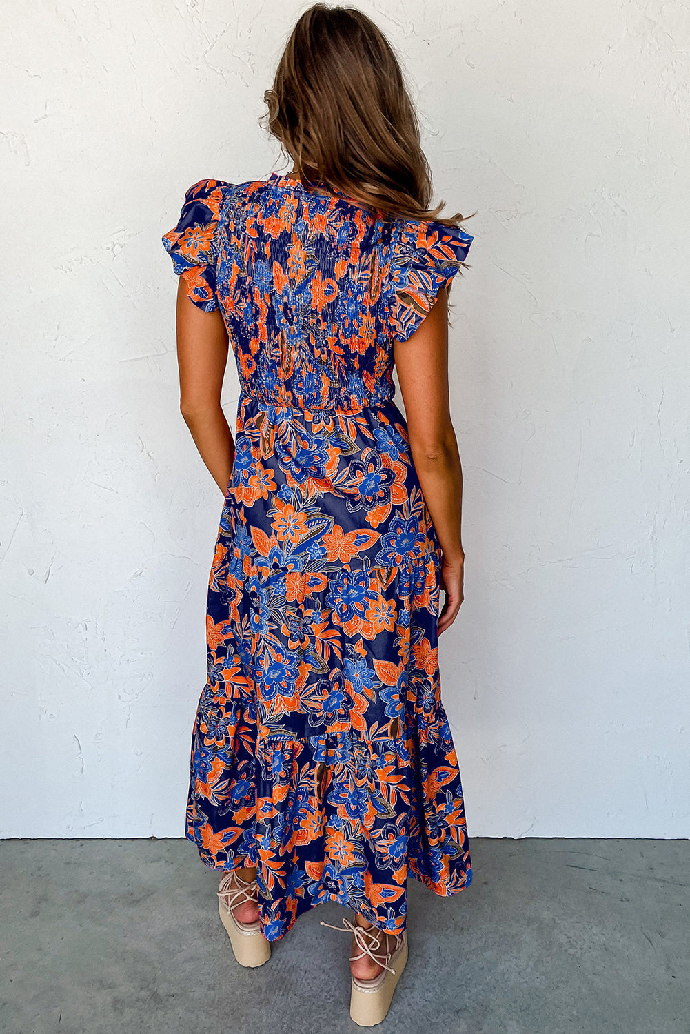 Susy | Maxi Jurk met Bloemenprint en Ruches