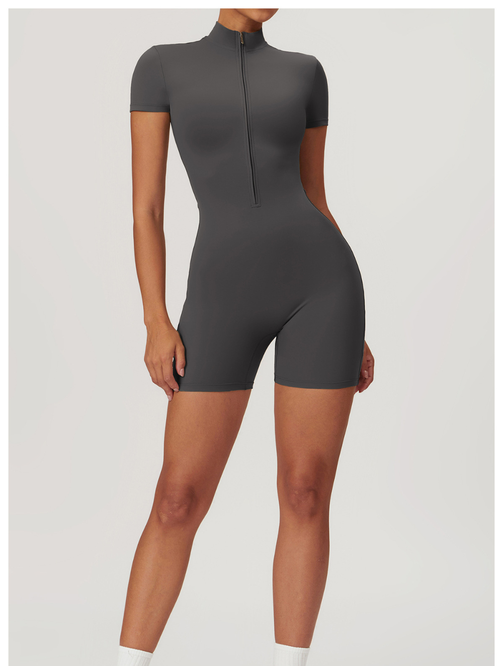 Sasja | Aansluitende Sport Romper met Korte Mouwen en Rits