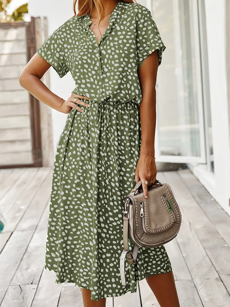 Jaena | Jurk met Striklint en Elegante Print