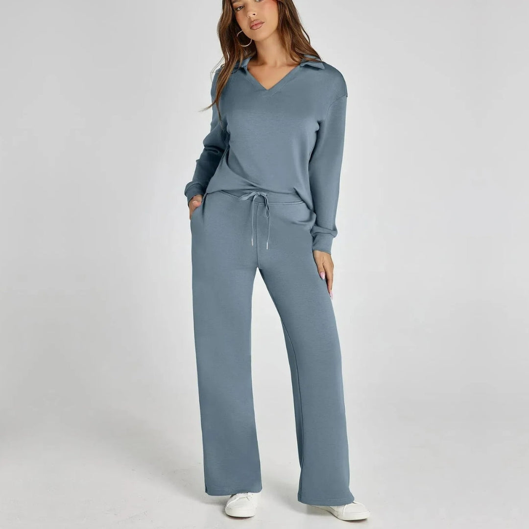 Stijlvolle Dames Loungewear Set met Wijde Pijpen