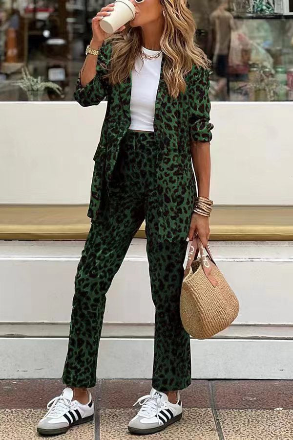 2 Delige Luipaard Print Blazer en Broek Set