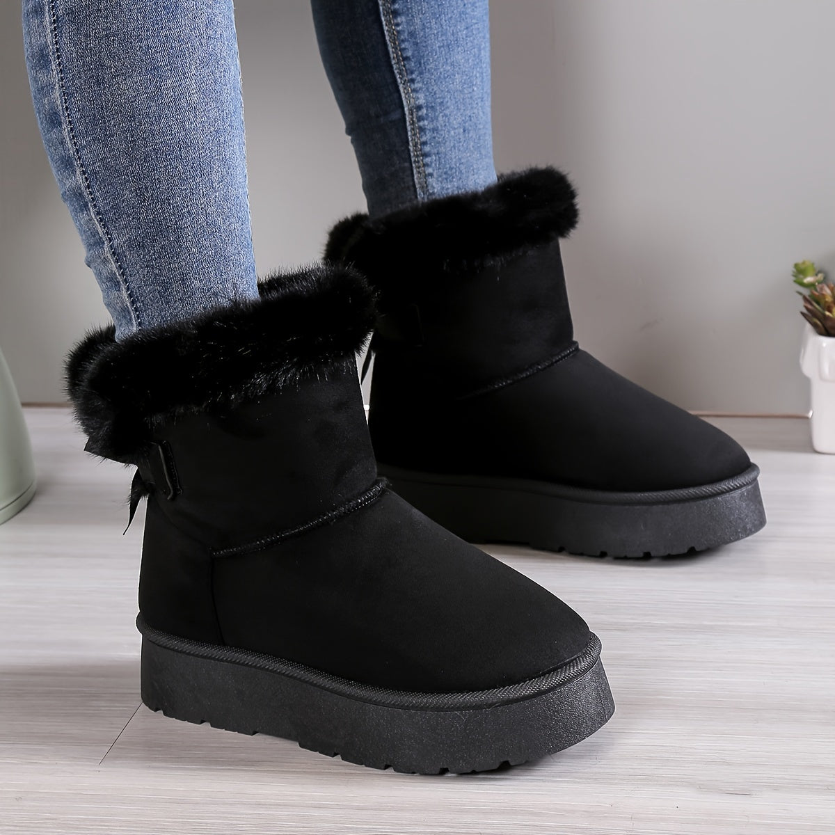 Warme Comfortabele Dames Enkellaarsjes met Faux Fur