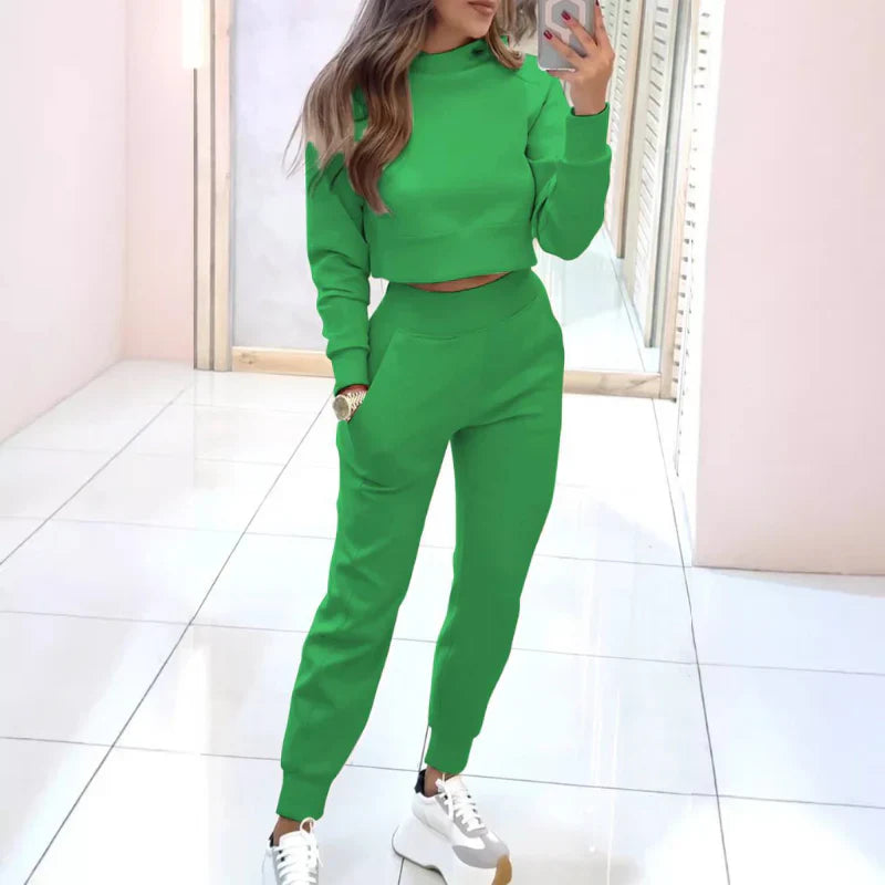 Comfortabel Dames Tweedelig Trainingspak met Cropped Sweater
