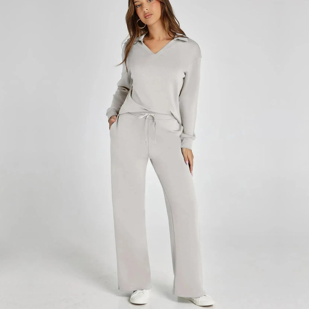 Stijlvolle Dames Loungewear Set met Wijde Pijpen