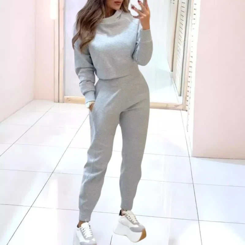 Comfortabel Dames Tweedelig Trainingspak met Cropped Sweater