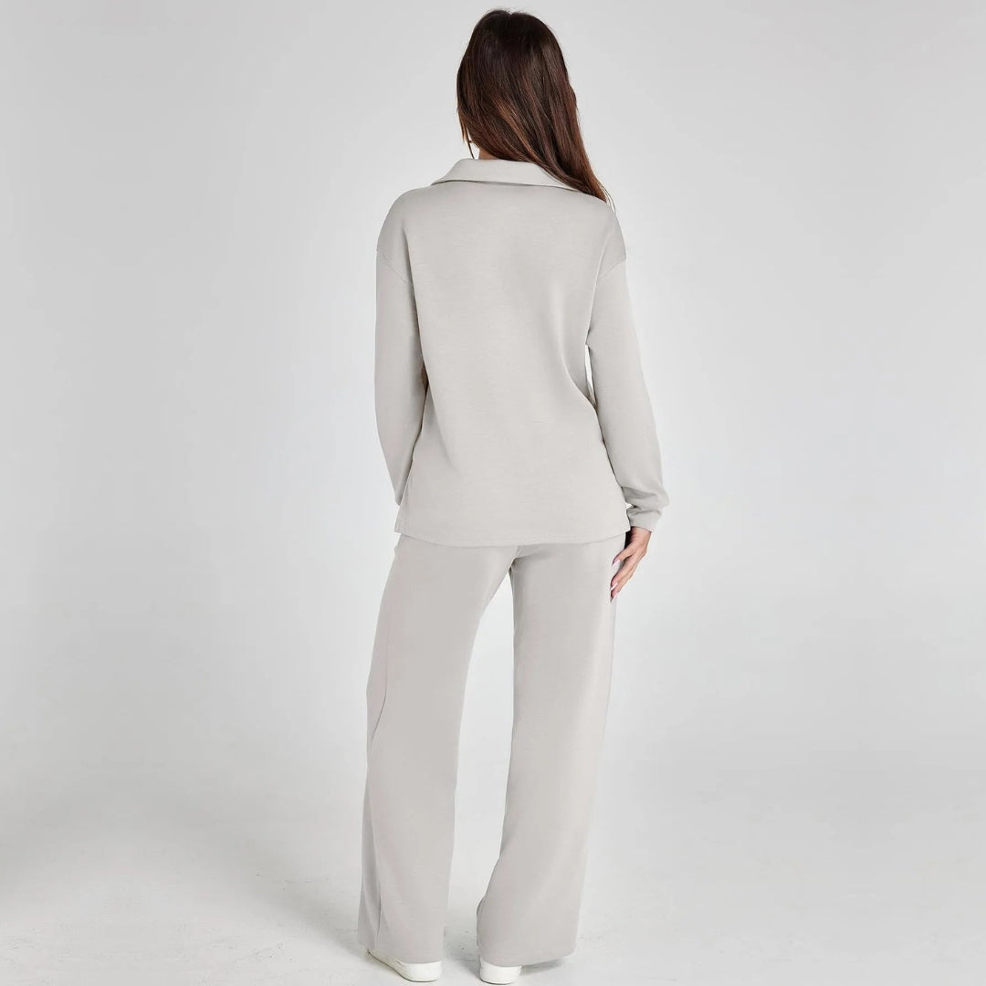 Stijlvolle Dames Loungewear Set met Wijde Pijpen