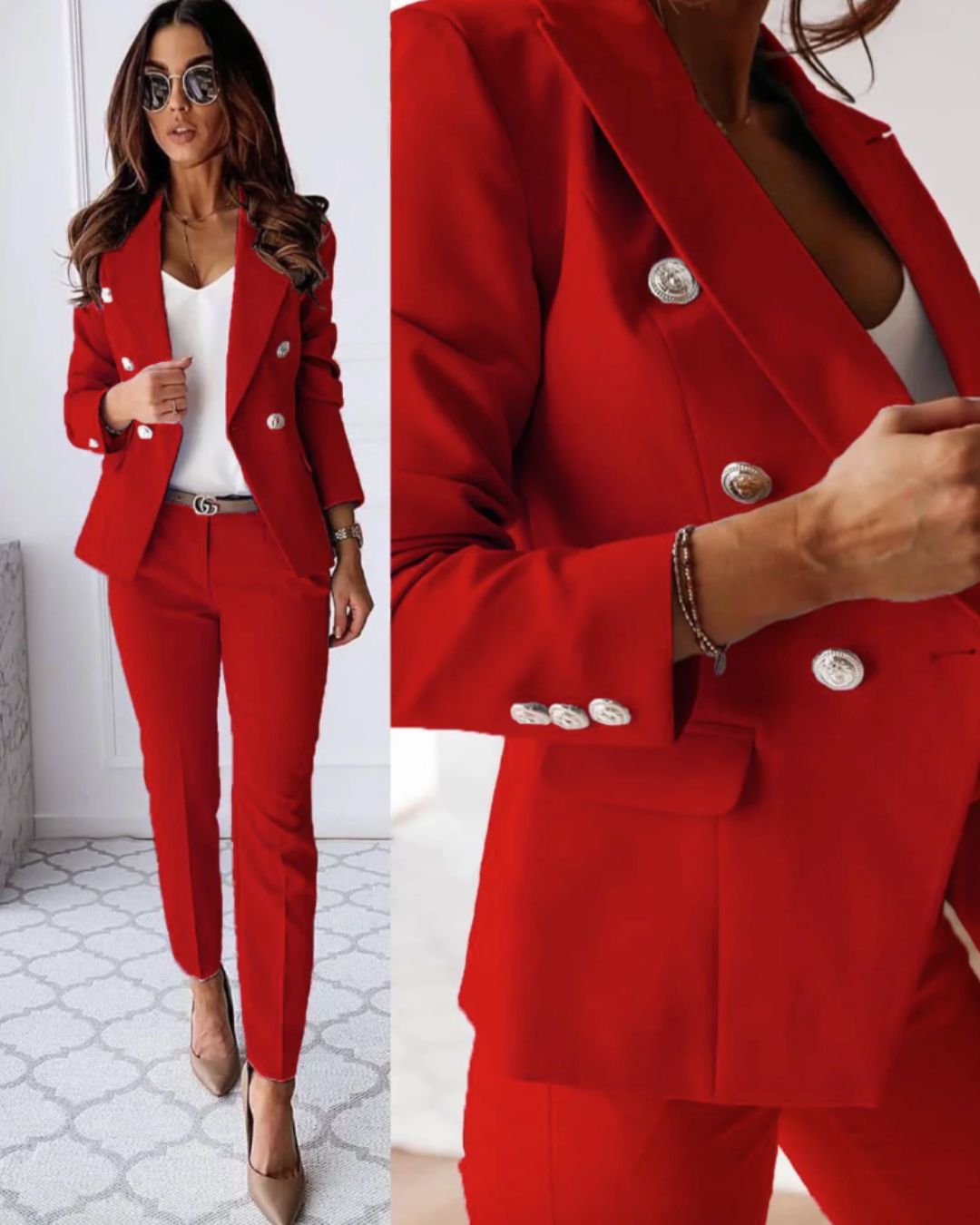 Elegante dames set met chique knopen blazer