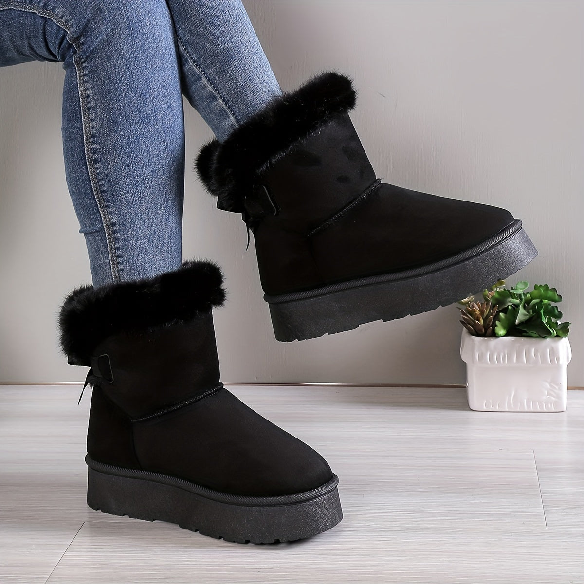 Warme Comfortabele Dames Enkellaarsjes met Faux Fur