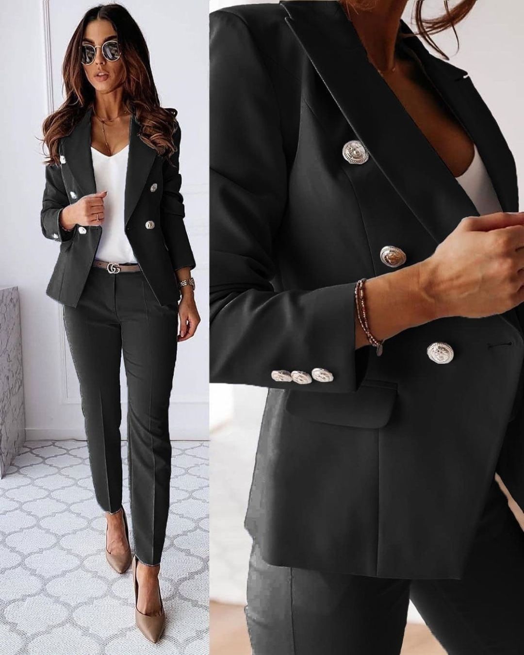 Elegante dames set met chique knopen blazer