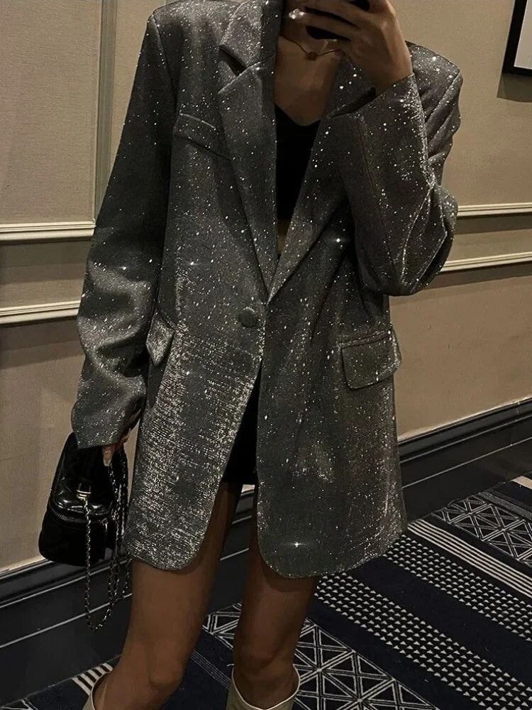 Saanvi | Glamoureuze Glitter Blazer met Lange Mouwen