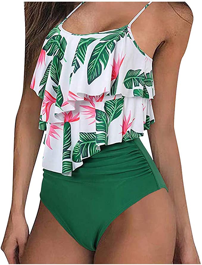 Kimberly | Ruffle Tankini met Leopard High-Waist Bottom