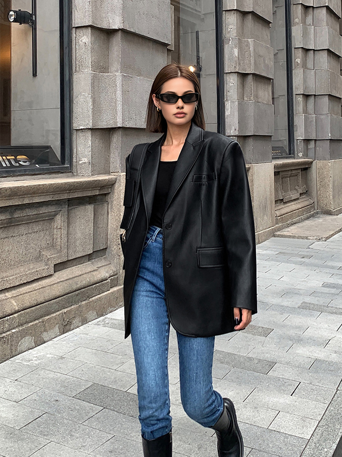 Oversized Lederlook Blazer Voor Dames