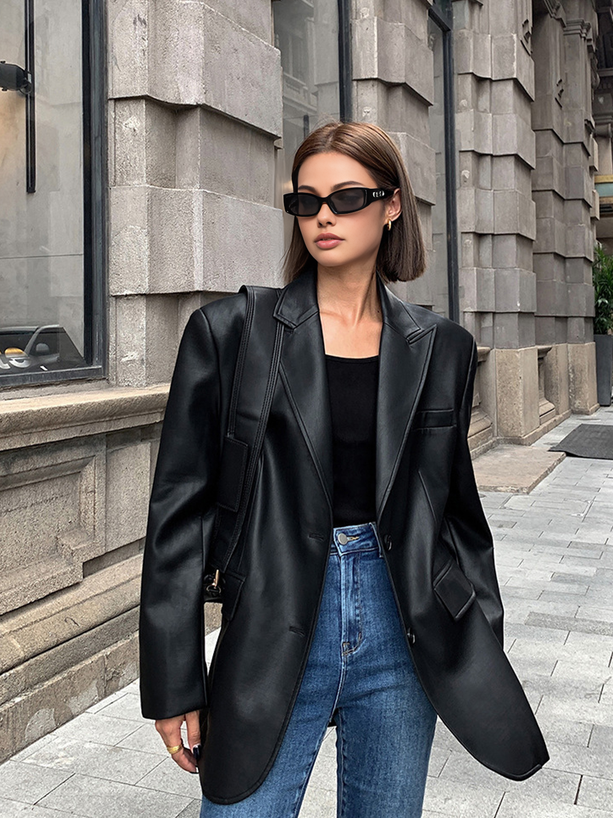 Oversized Lederlook Blazer Voor Dames