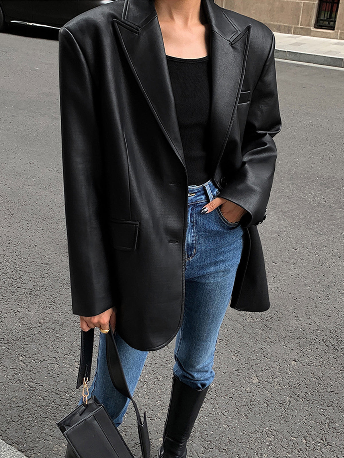 Oversized Lederlook Blazer Voor Dames