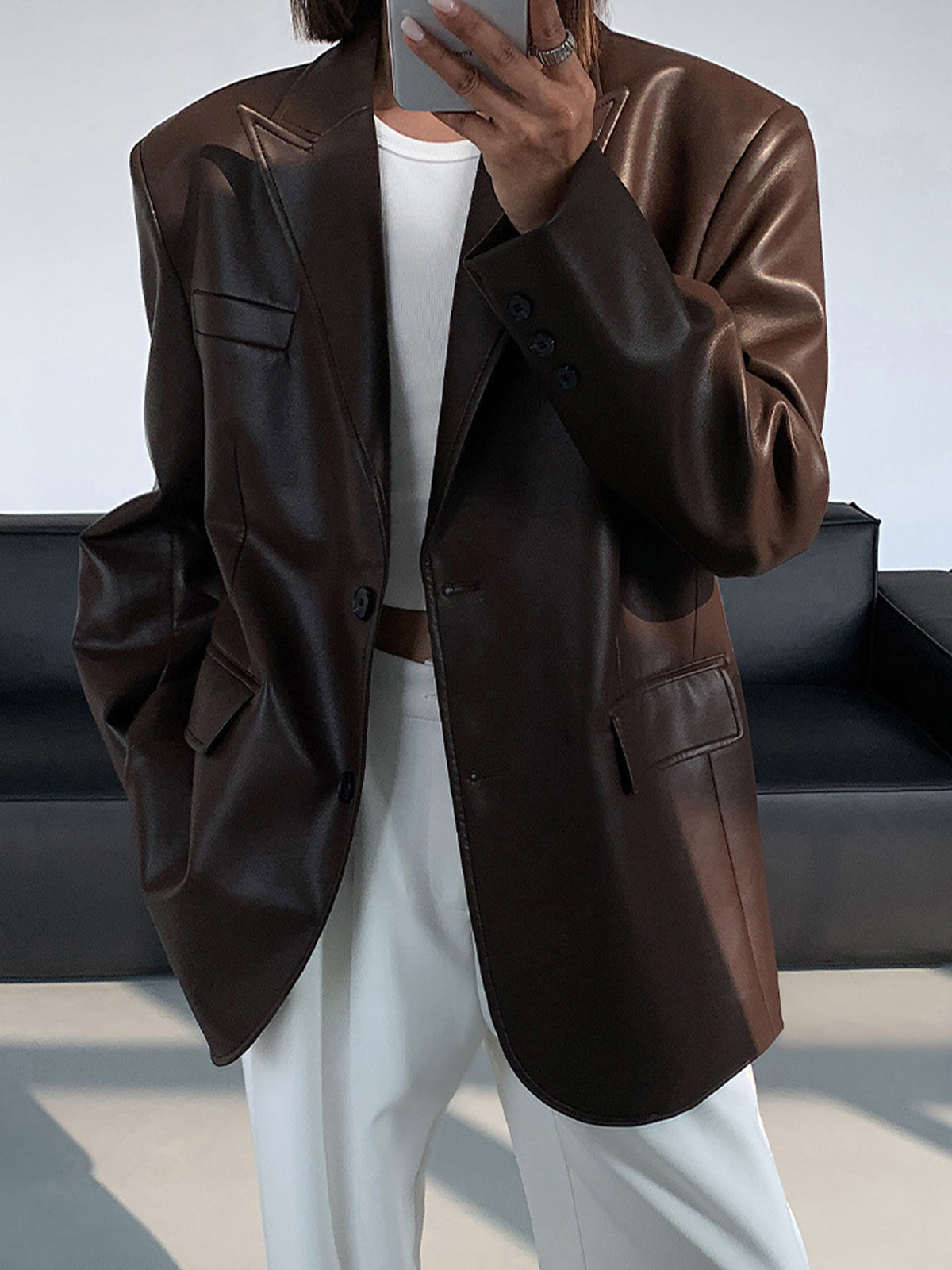Oversized Lederlook Blazer Voor Dames