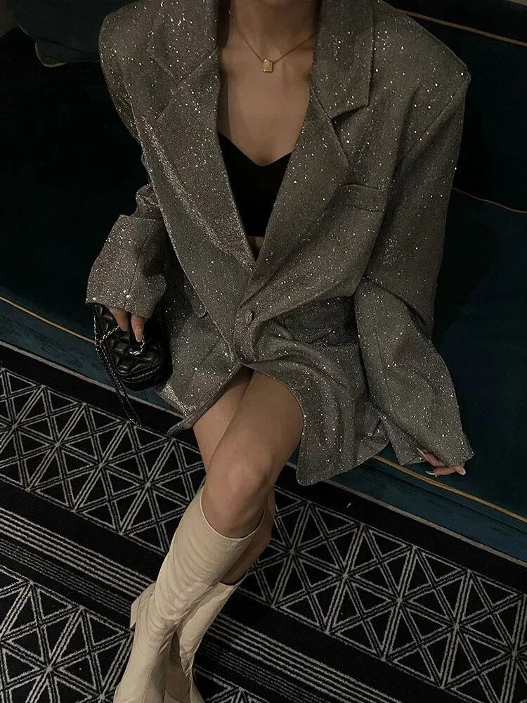 Saanvi | Glamoureuze Glitter Blazer met Lange Mouwen
