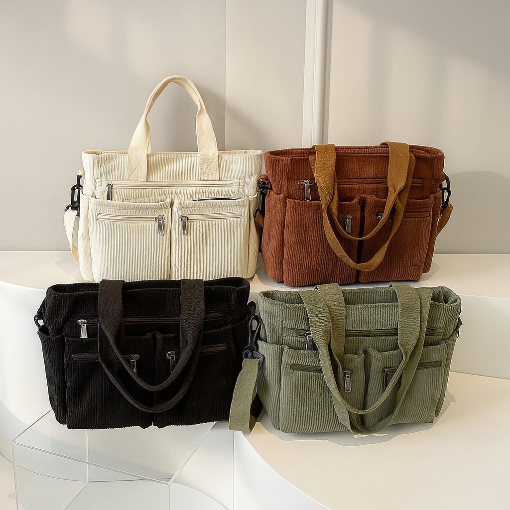 Trendy Ribfluweel Dames Schoudertas met Meerdere Vakken