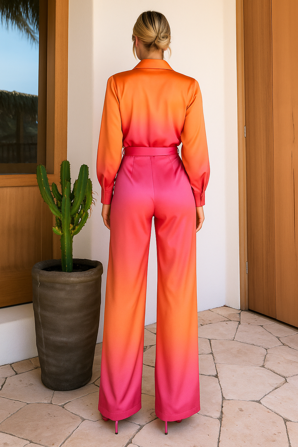 Fena | Satijnen Ombré Set met Wijde Pijpen