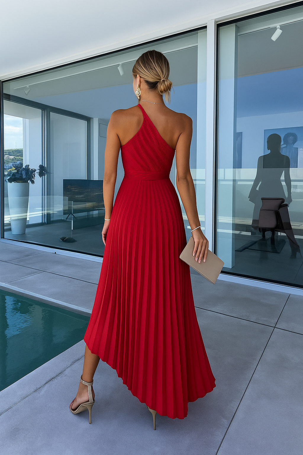Isadora| Asymmetrische Geplisseerde Dames Maxi Jurk