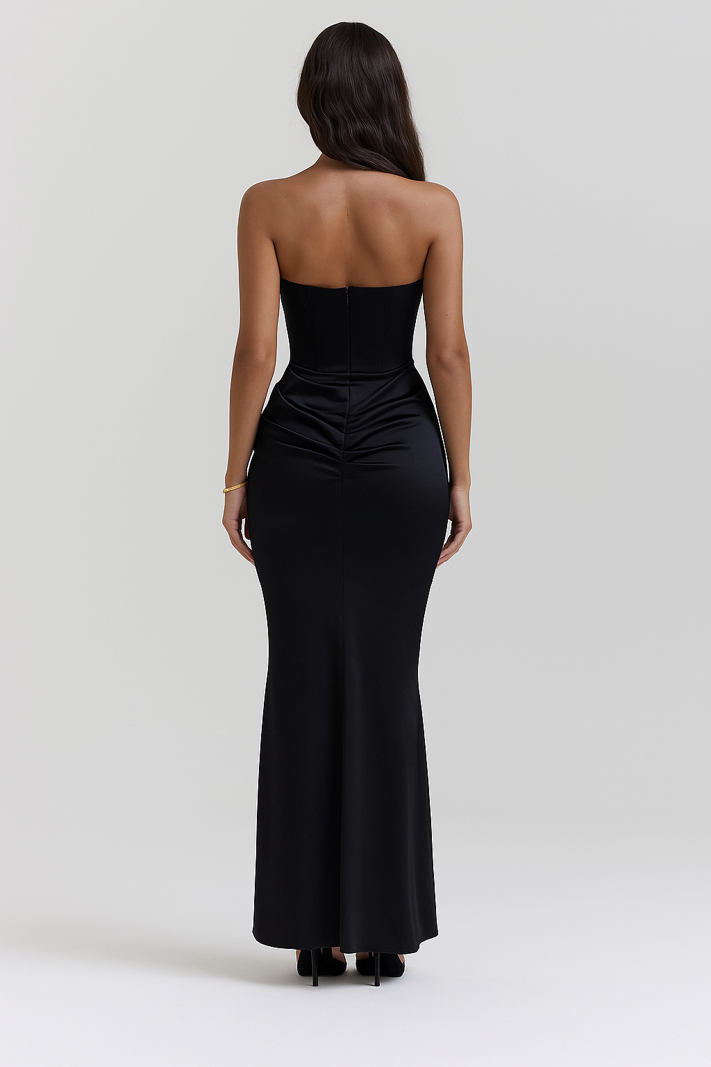 Youri | Strapless Satijnen Avondjurk met Corsetdetail