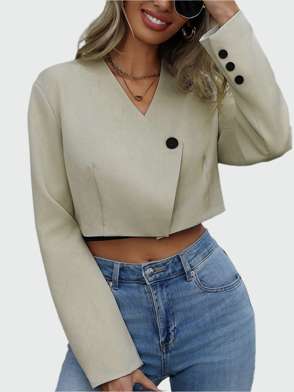Tegan | Cropped Blazer met Asymmetrische Sluiting