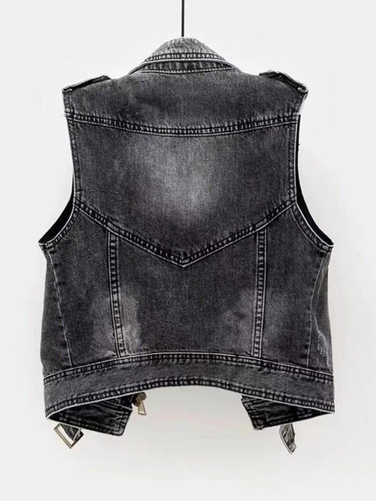 Alcee | Stoer Denim Mouwloos Bikerjack