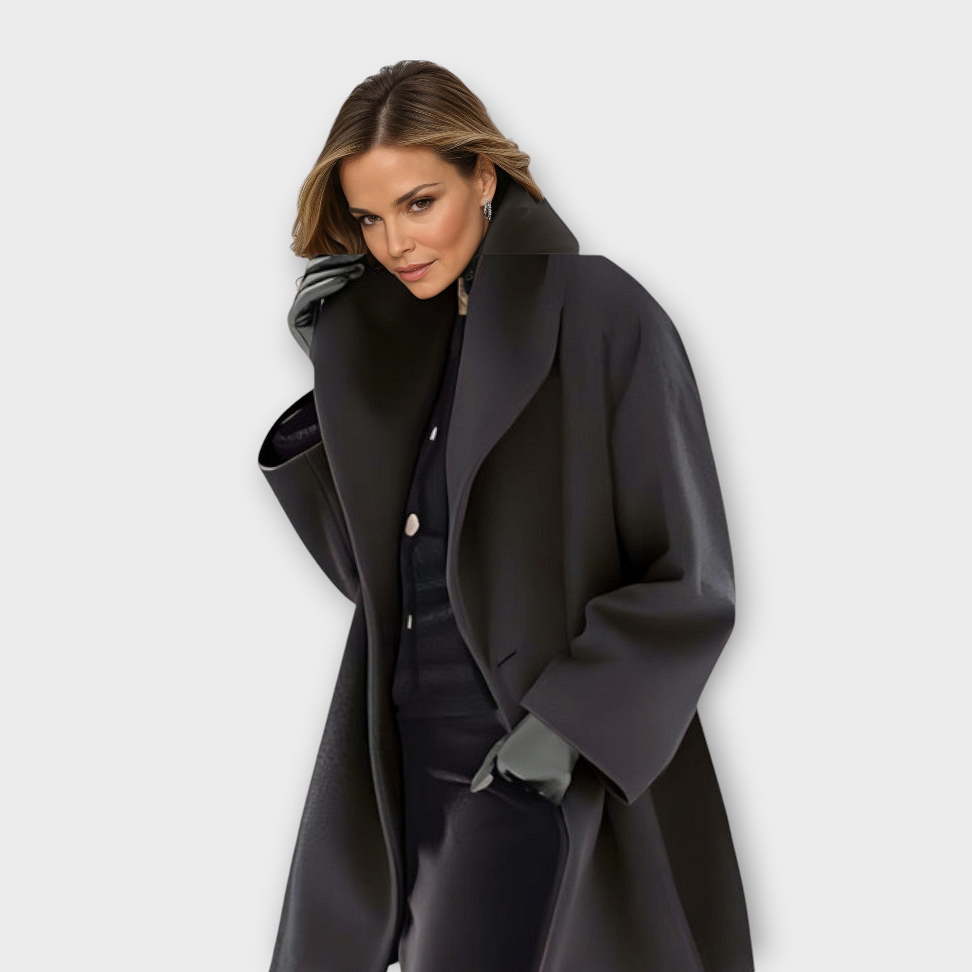 Elegante Lange Dames Mantel Jas Met Opstaande Kraag