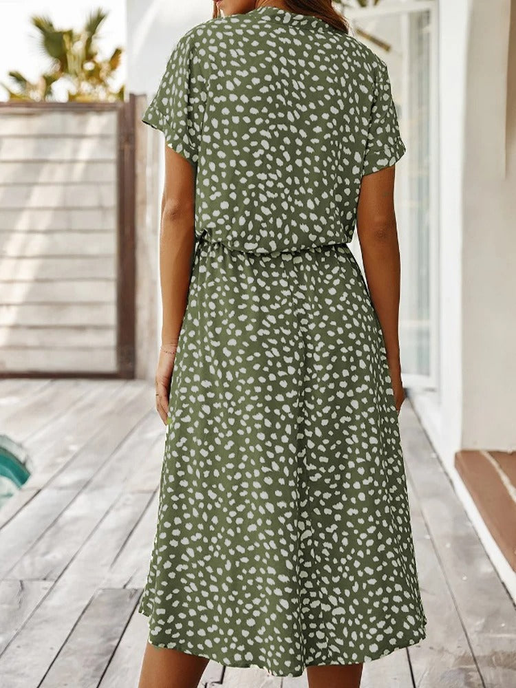 Jaena | Jurk met Striklint en Elegante Print