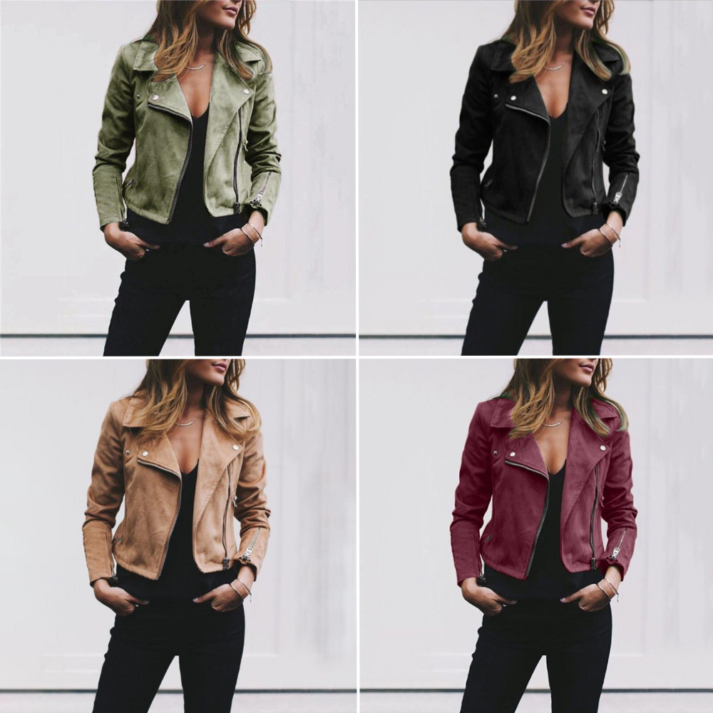 Trendy Leren Dames Bikerjas met Ritsluiting