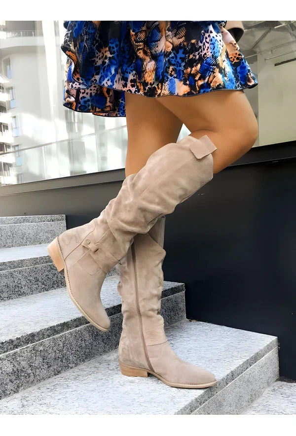 Berta | Suède Look Knielaarzen met Lage Hak - Winter