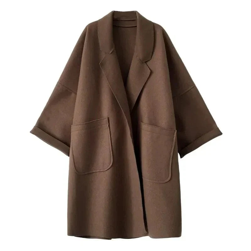 Oversized Elegante Dames Wollen Jas met Grote Zakken