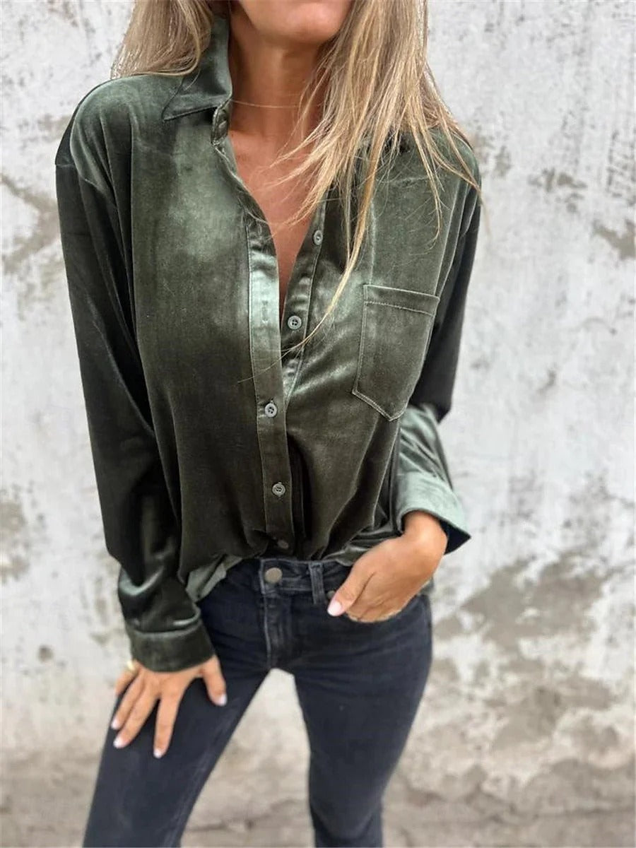 Catalyn | Satijnen Blouse met Glanslook - Lange Mouw