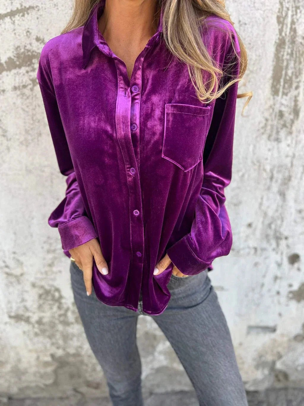 Catalyn | Satijnen Blouse met Glanslook - Lange Mouw