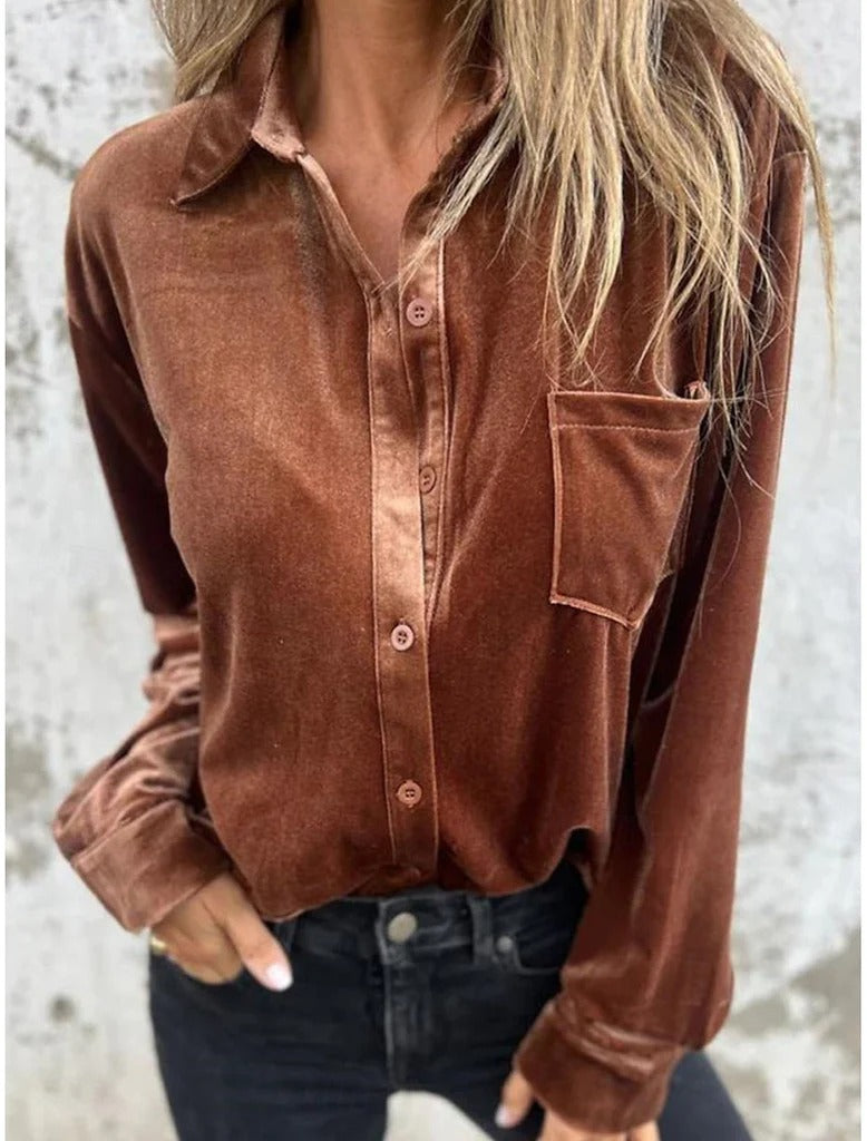Catalyn | Satijnen Blouse met Glanslook - Lange Mouw
