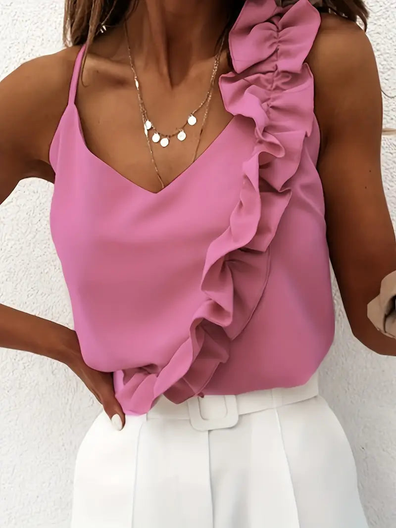 Corina | Elegante Zomertop met Ruches - Mouwloos Blousje