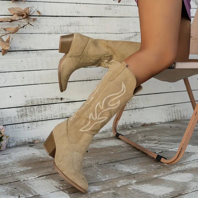 Trendy Cowboy Dames Knie laarzen met Ritssluiting