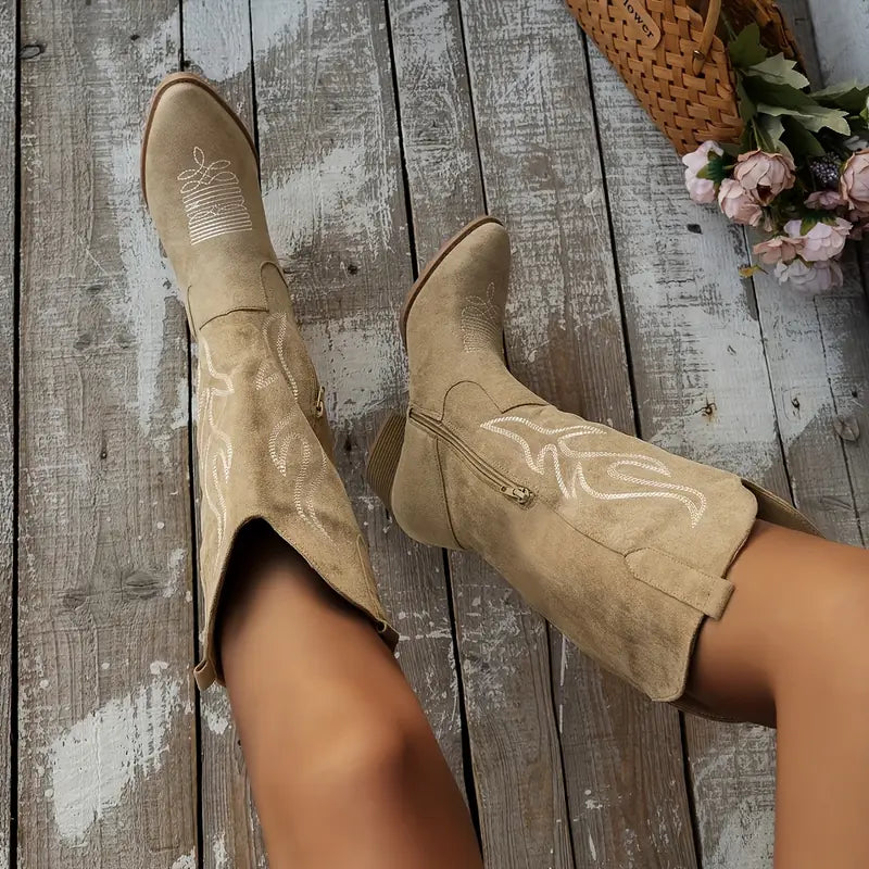 Trendy Cowboy Dames Knie laarzen met Ritssluiting
