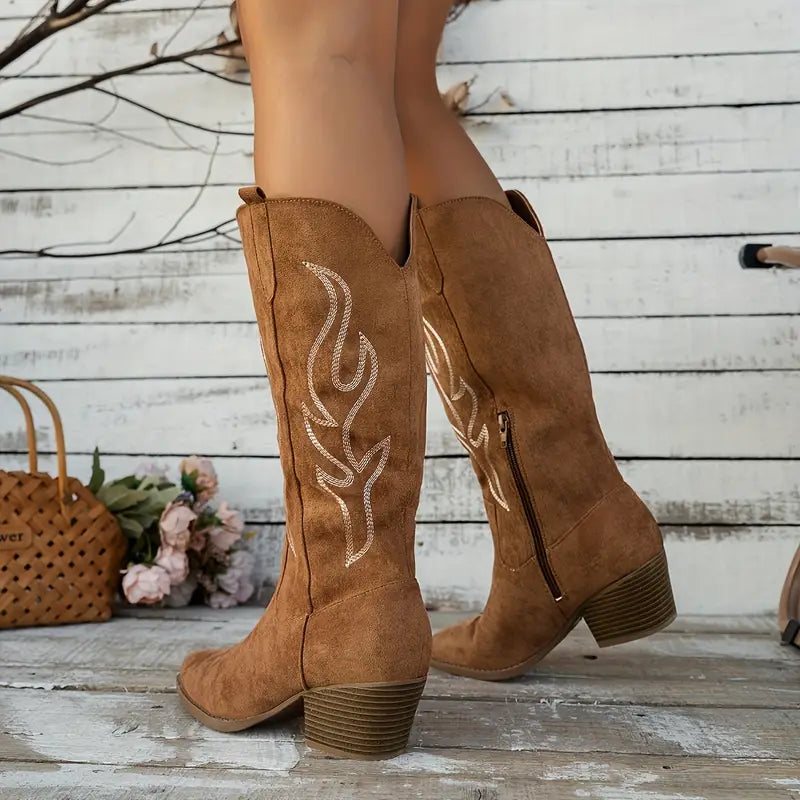 Trendy Cowboy Dames Knie laarzen met Ritssluiting