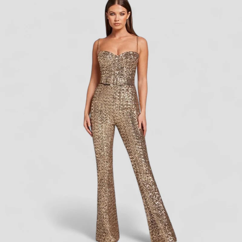 Janine | Glamoureuze Pailletten Jumpsuit met Flared Pijpen