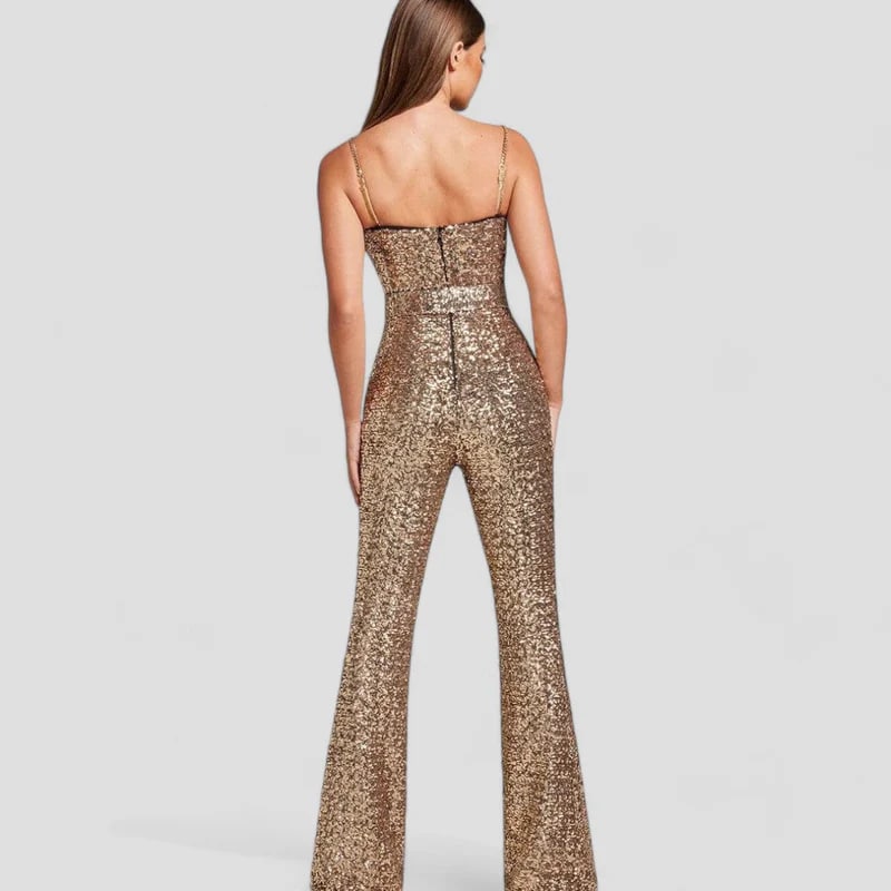 Janine | Glamoureuze Pailletten Jumpsuit met Flared Pijpen