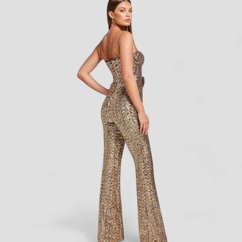 Janine | Glamoureuze Pailletten Jumpsuit met Flared Pijpen