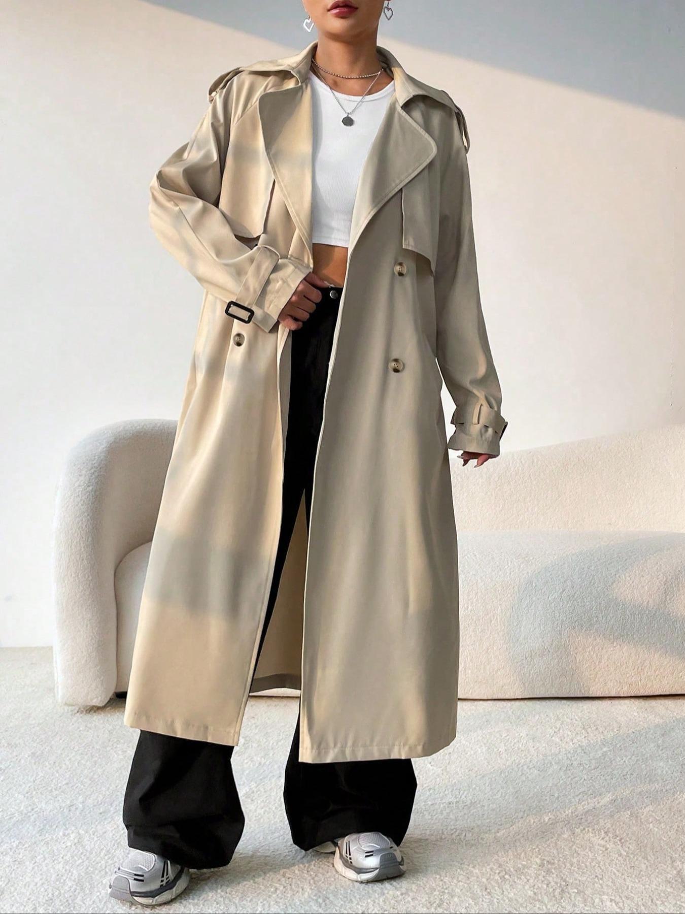 Stijlvolle Lange Dames Trenchcoat Met Ceintuur