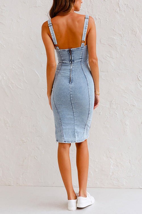 Talia | Denim Jurk met Verstelbare Bandjes